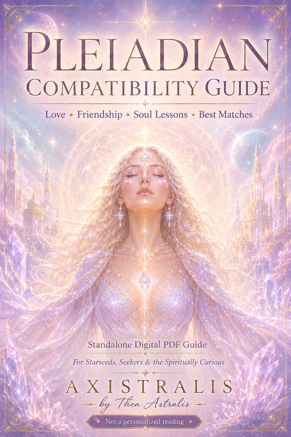 Cover of the Starseed Pleiadian Compatibility Guide — a Pleiadian figure haloed in lavender and gold light